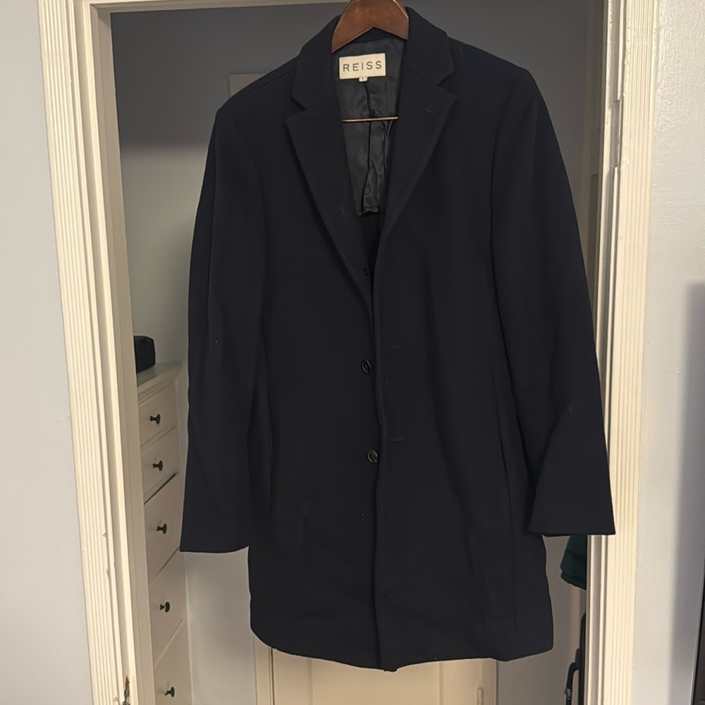 Deep Navy Reiss Wool Blend Coat Topcoat